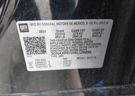 2025 Chevrolet Equinox Awd Lt from USA, damaged, VIN 3GNAXPEG9SL126885